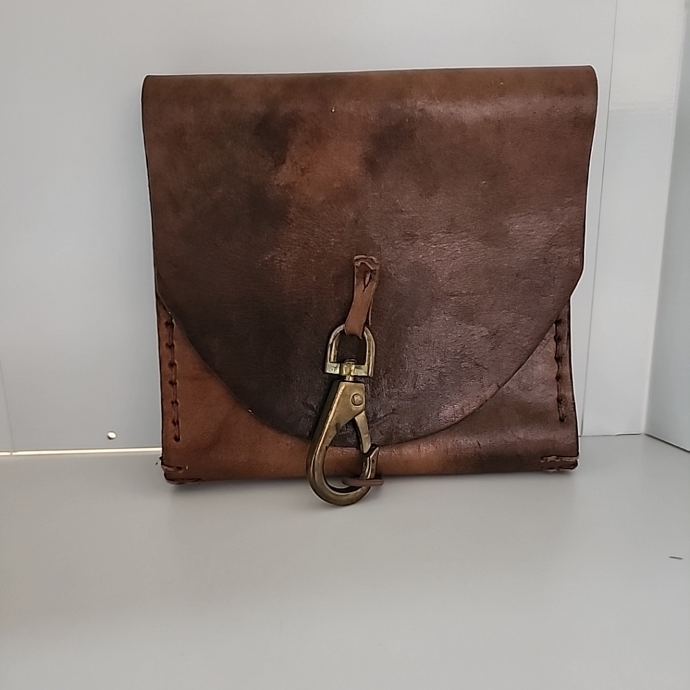 Brown Leather Belt Satchel Antoinette BIBIS Hook & Loop Closure Brass Hardware
